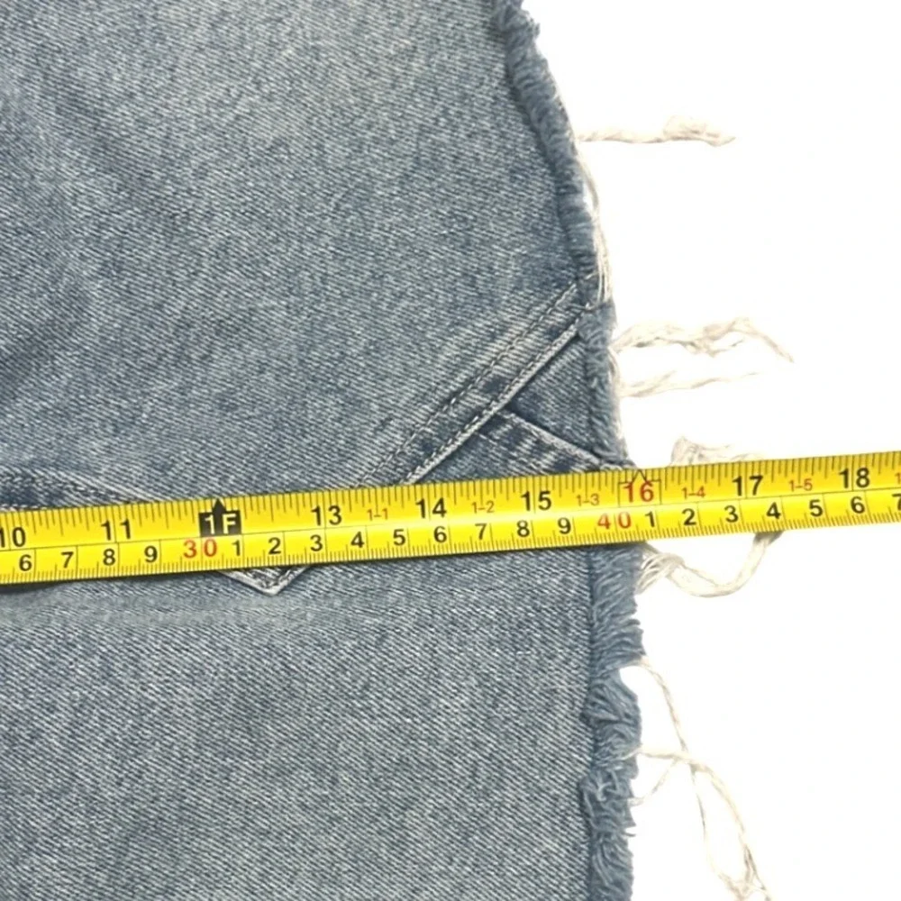 We‎ The Free East of Eden Paperbag Denim Mini Skirt Blue Raw Hem Women's 25 Boho